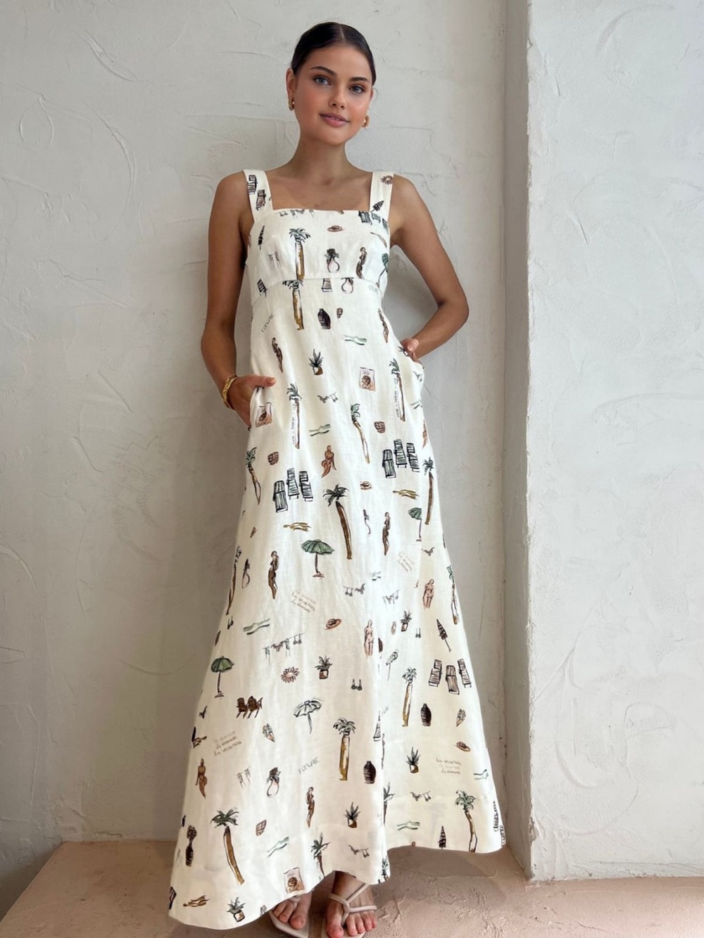 NEW Commense Tropical Print Knotted Maxi Dress (M) - Picture 3 of 12